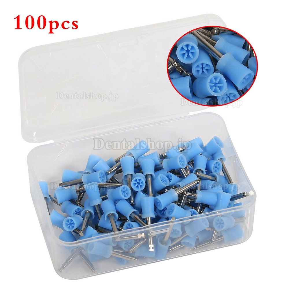 100pcs Dental Firm Prophy Cup Rubber Polish Brush Blue Polishing Head